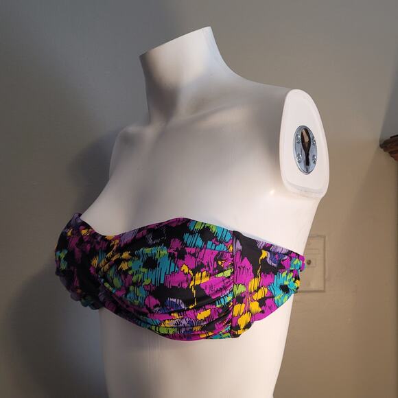 Allen B Swim Bandeau Bikini Top Women’s 8 Multicolor Floral Strapless Swimwear - Picture 3 of 8